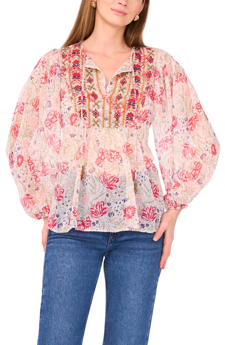 Two by Vince Camuto Floral Peasant Top, Main, color, Pink/ Almond