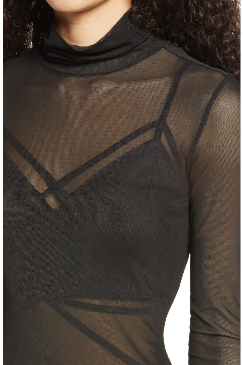 Long Sleeve Mesh Body-Con Dress, Alternate, color, NOIR