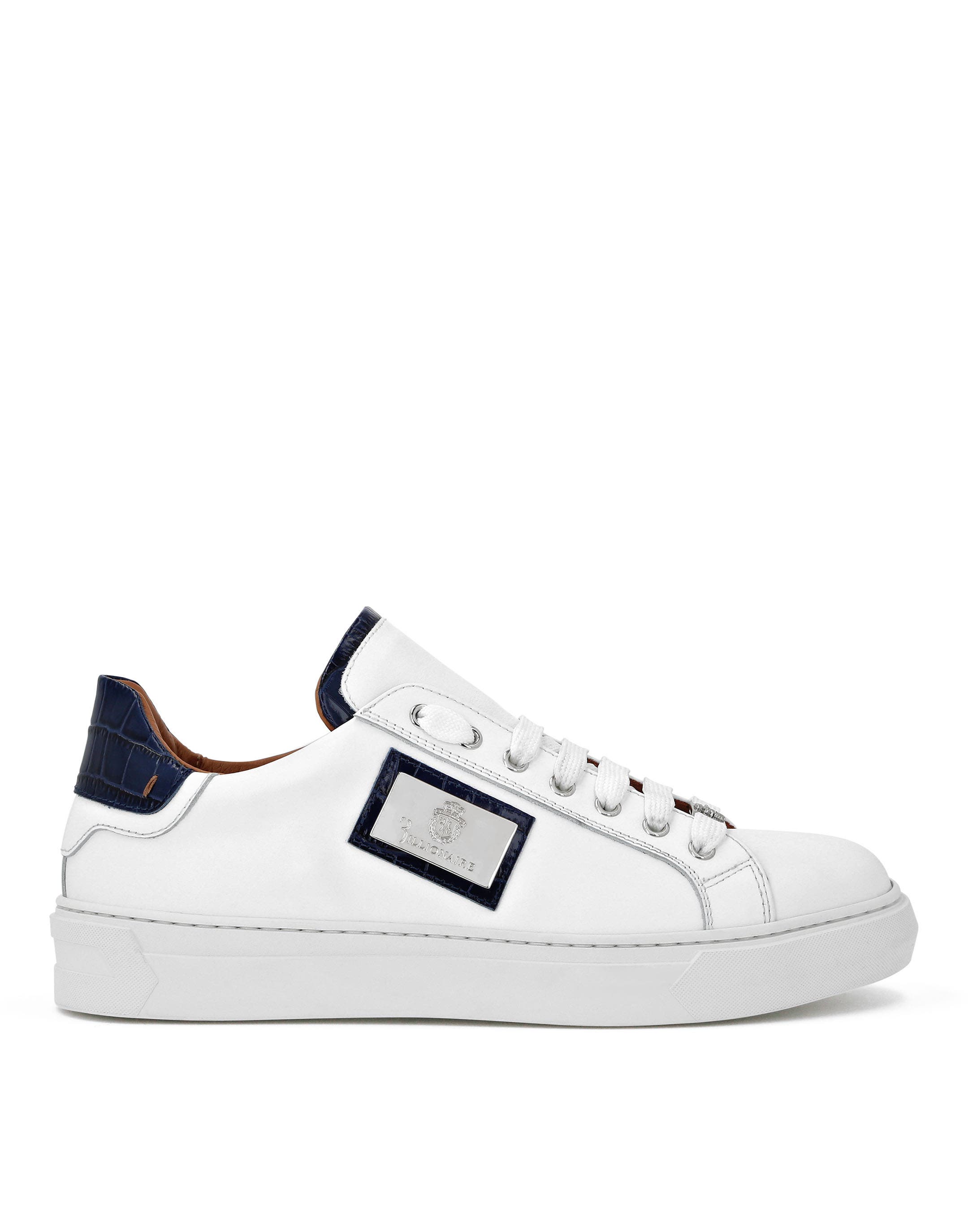 Croco Printed Nappa Leather Lo-Top Sneakers Men, Alternate, color, white+petrol