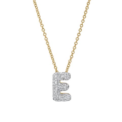 Small Bubble Initial Letter 14K Yellow Gold Diamond Pendant Necklace
