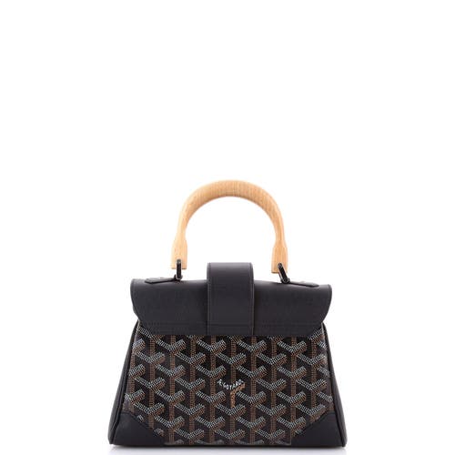 Pre-owned Goyard  Goyard Saigon Top Handle Bag Coated Canvas With Leather Mini In Black