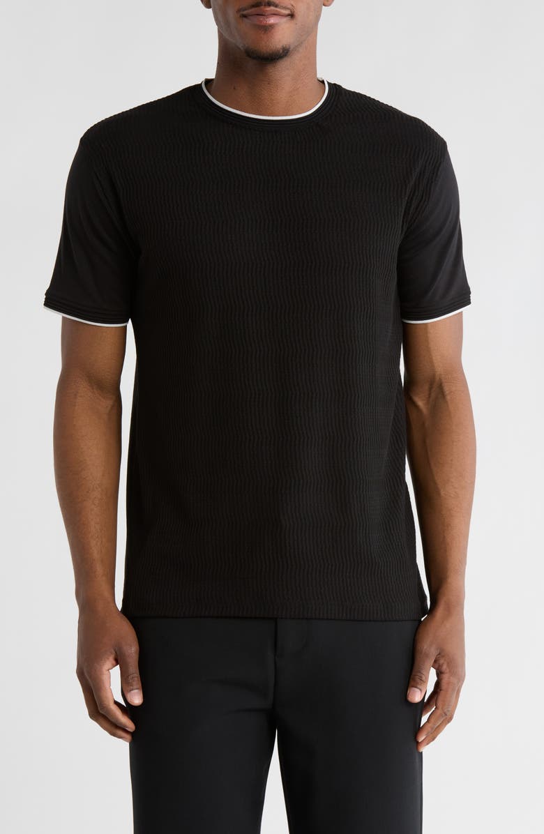 DENIM AND FLOWER Tipped Textured Cotton Blend T-Shirt, Main, color, Black