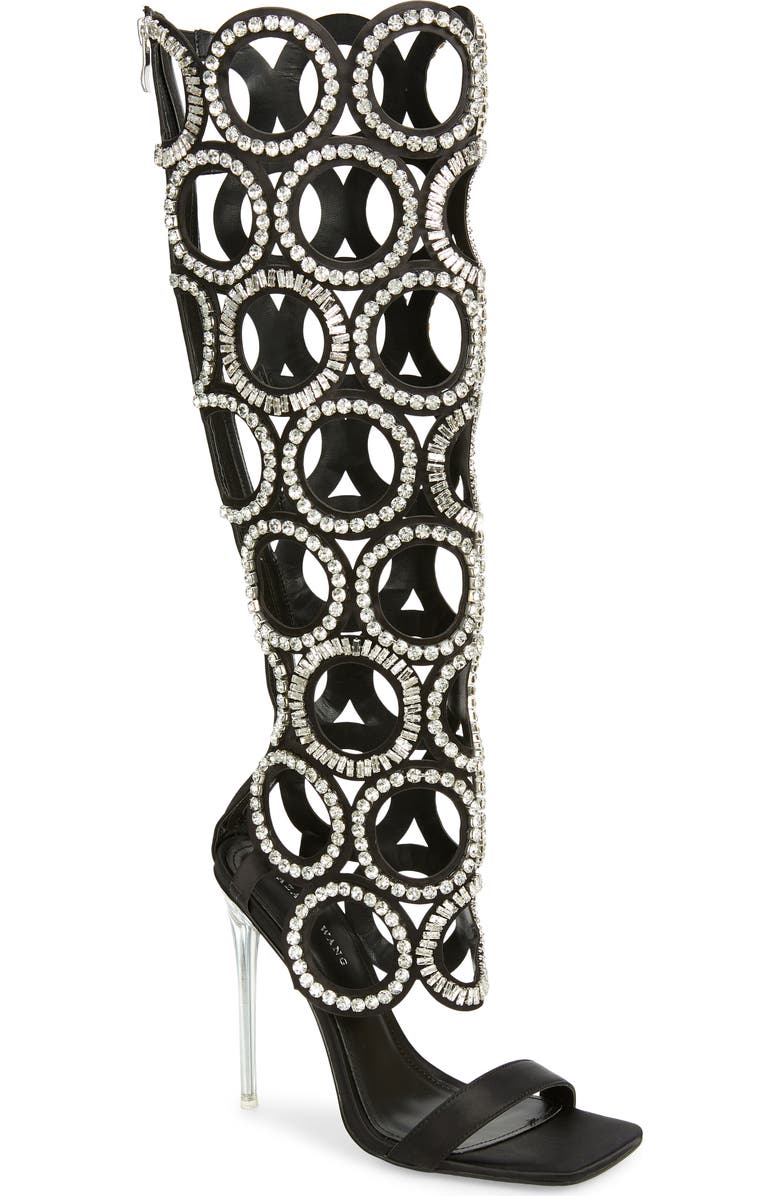 AZALEA WANG Stanton Crystal Beaded Cutout Shaft Boot, Main, color,