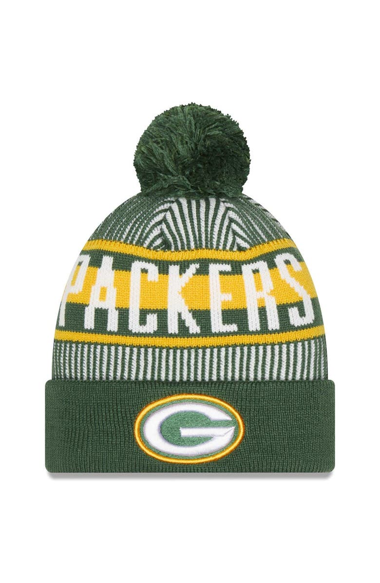 New Era Men's New Era Green Green Bay Packers Striped Cuffed Knit Hat with Pom, Main, color, Green