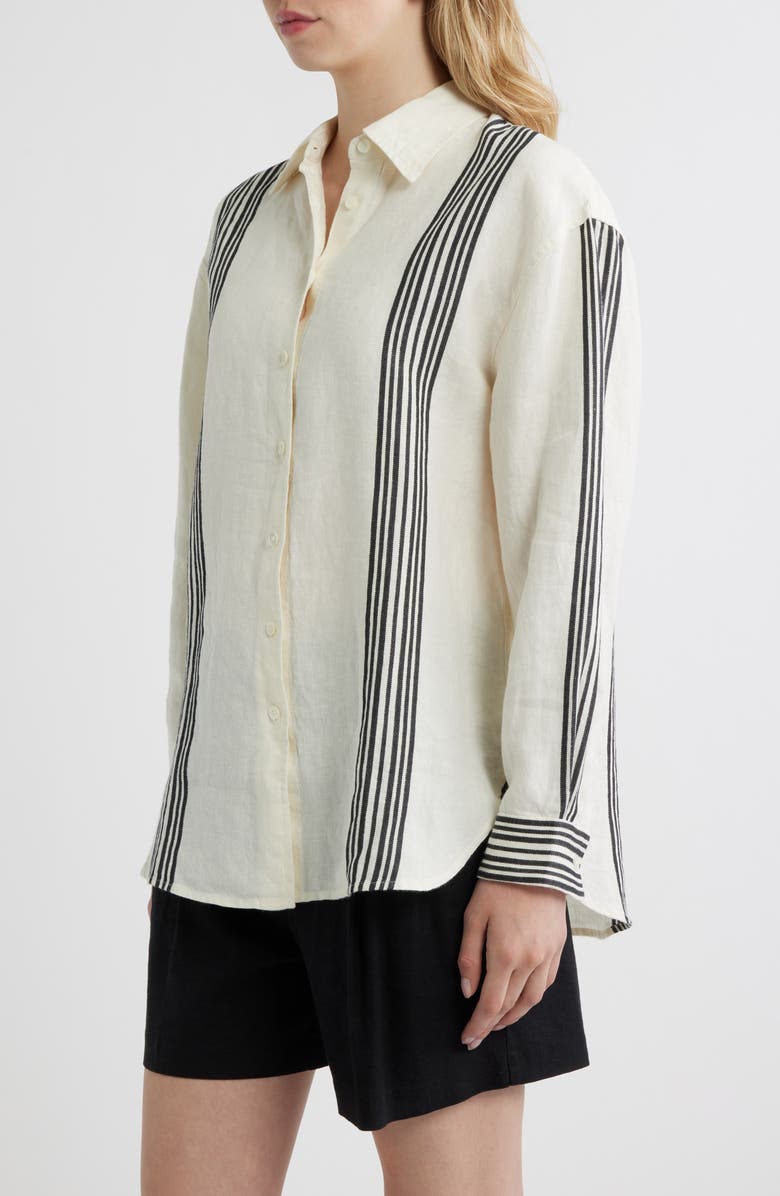 Madewell Vertical Stripe Linen Blend Button-Up Shirt, Alternate, color, Bold Placement Stripe Black