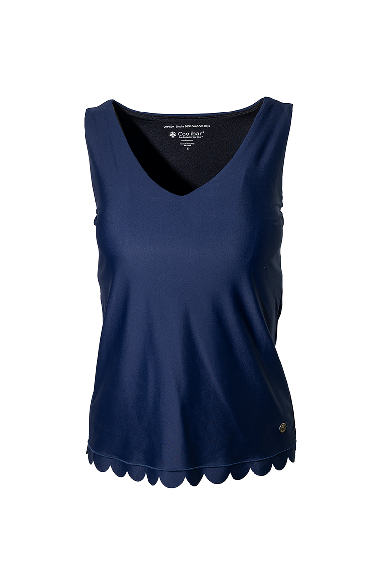 Coolibar Tankini with Scallop Detail, UPF 50+ Sun Protection, Acropora, Alternate, color, Navy