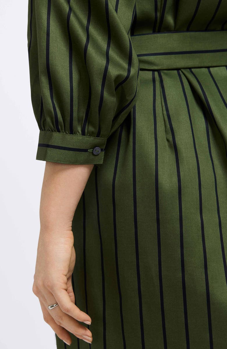 Foxcroft Esther Stripe Cotton Shirtdress, Alternate, color, Basil Green/ Black