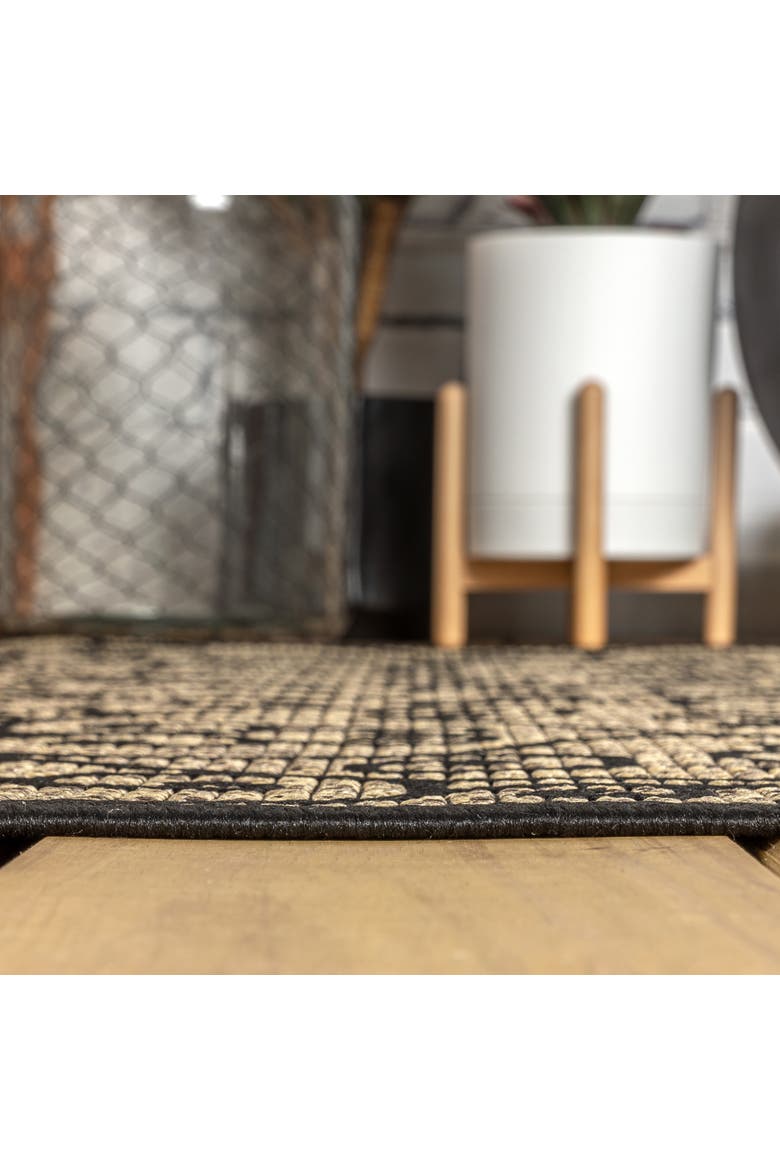 Madrid Vintage Filigree Textured Weave Octagon Indoor/Outdoor Area Rug, Alternate, color, Black/Khaki