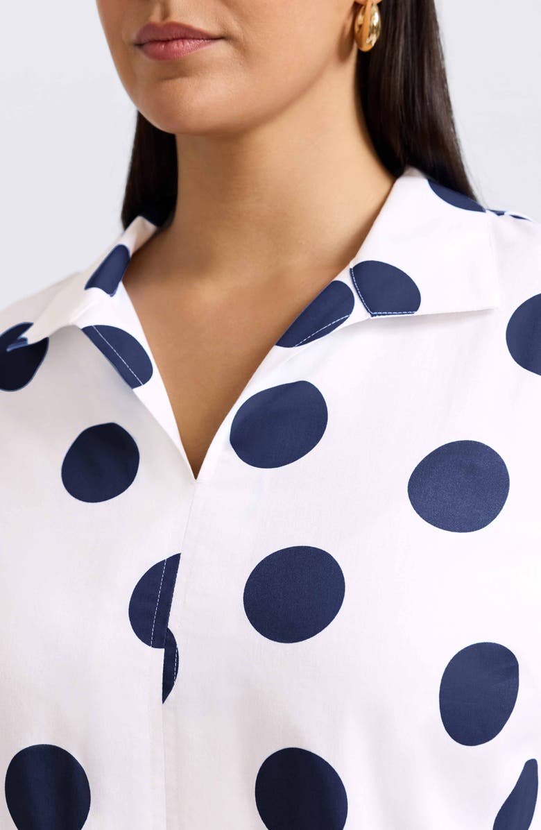 Foxcroft Agnes Polka Dot Cotton Popover Top, Alternate, color, White/ Navy