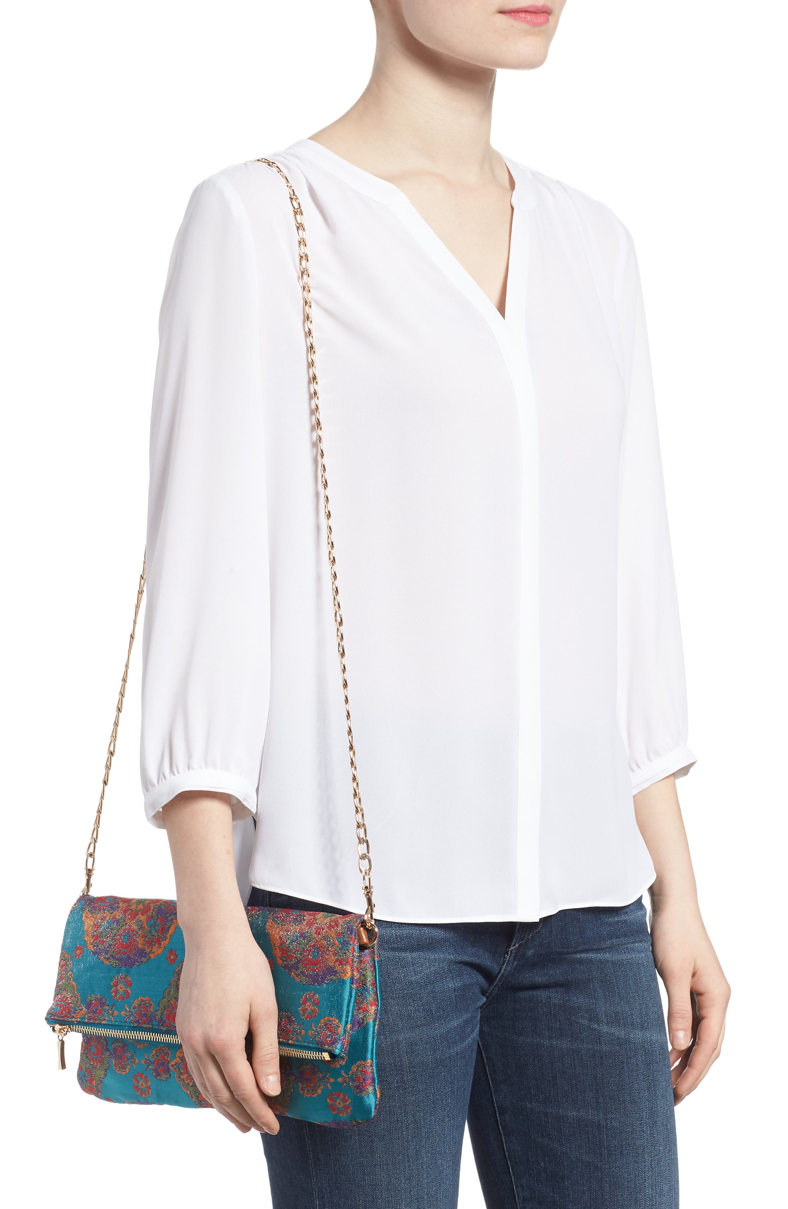 Sole Society Floral Jacquard Foldover Clutch, Alternate, color, 