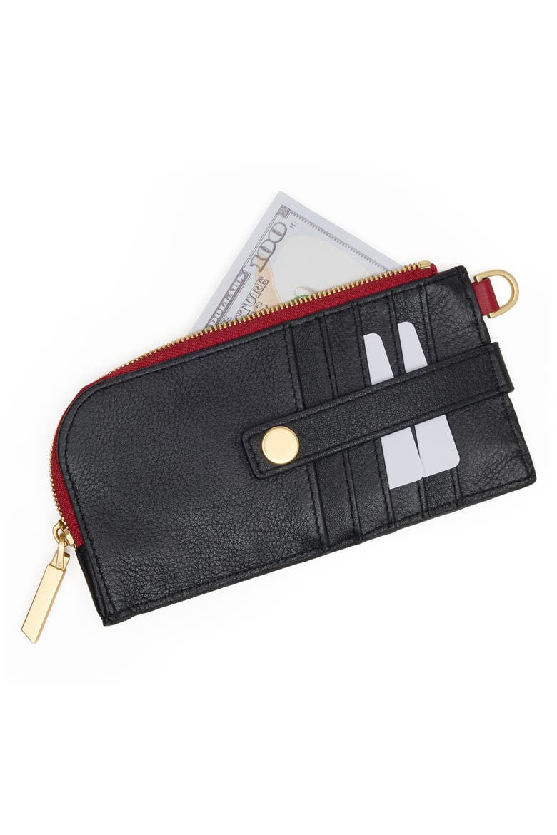 210 East Leather Wallet, Alternate, color, BLACK/ BRUSHED GOLD RED ZIP