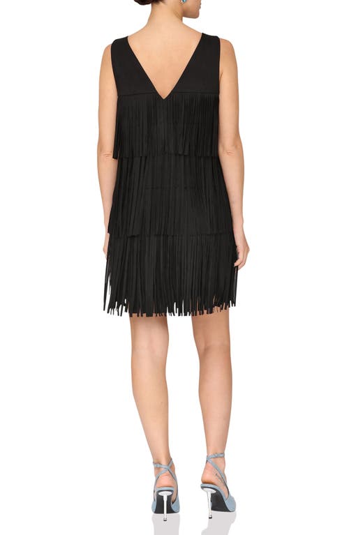 Avec Les Filles Faux Suede Fringe Minidress In Black
