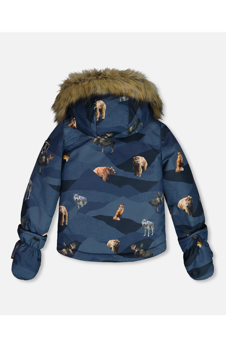 Deux par Deux Baby Boy's Two Piece Baby Snowsuit Ochre And Navy Printed Mountains Animals, Alternate, color, 