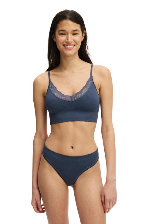 Women's Seamless Longline Lace Trim Bralette