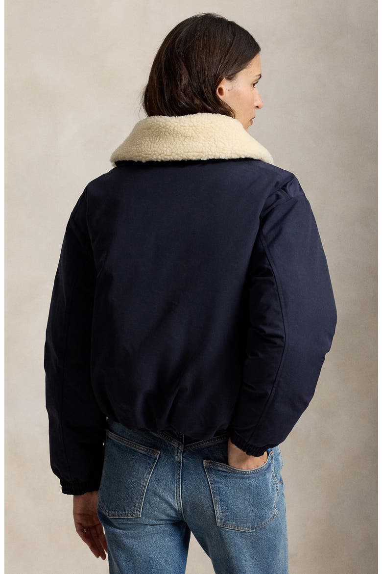 Matte Down Jacket with Faux Shearling Collar, Alternate, color, NAVY