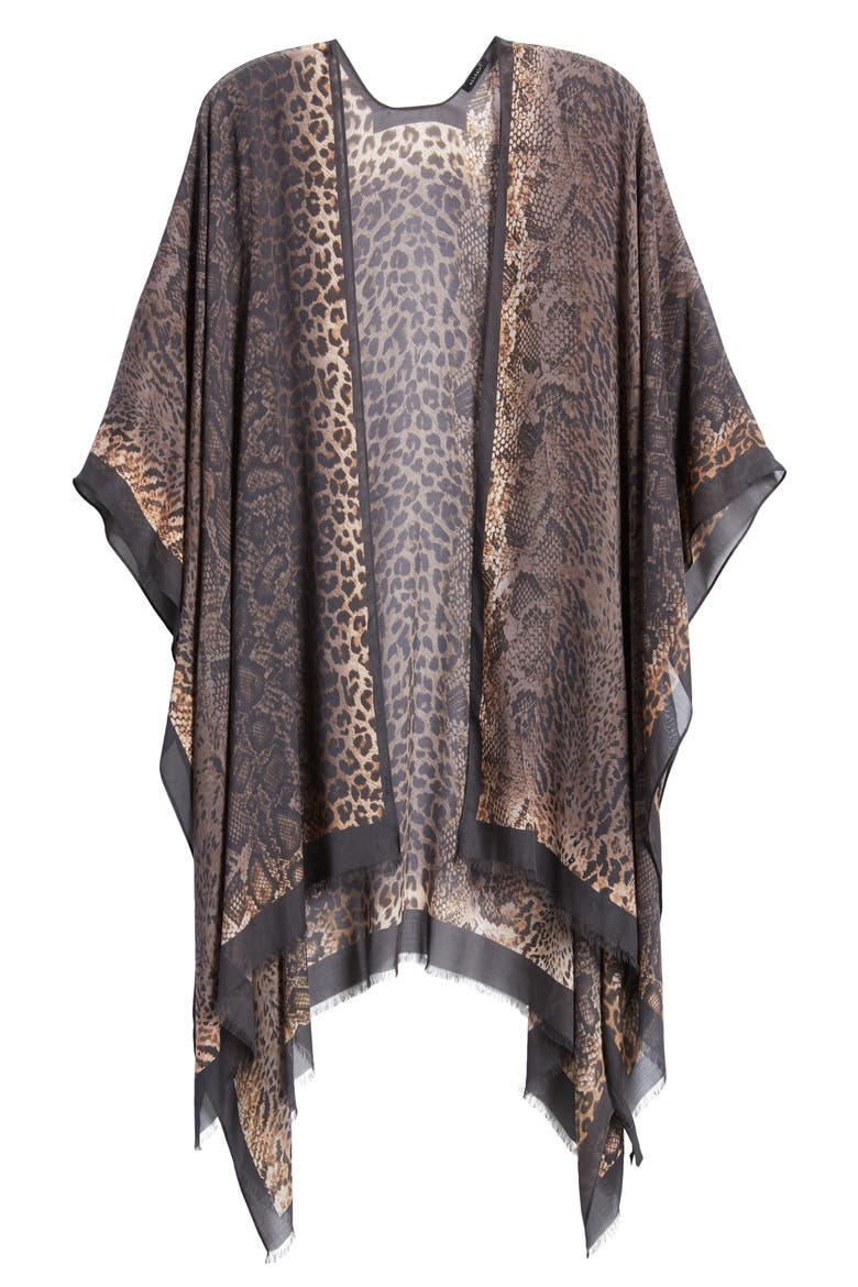 Noche Animal Print Ruana, Main, color, BLACK