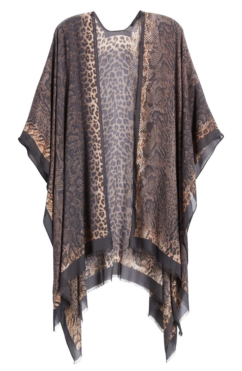 AllSaints Noche Animal Print Ruana, Main, color,