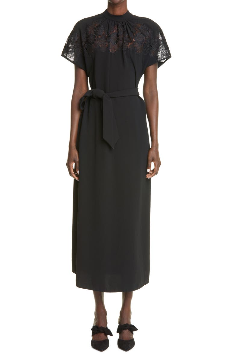 Lela Rose Lace Yoke Blouson Midi Dress, Main, color, 