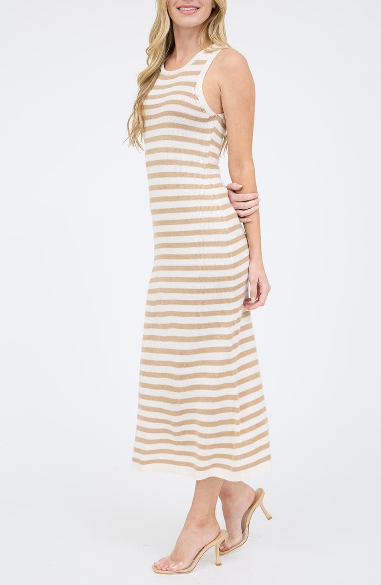 ZOE AND CLAIRE Stripe Sleeveless Knit Midi Dress, Alternate, color, Khaki