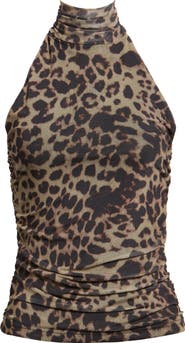 ICHI Ihparda Leopard Print Halter Top