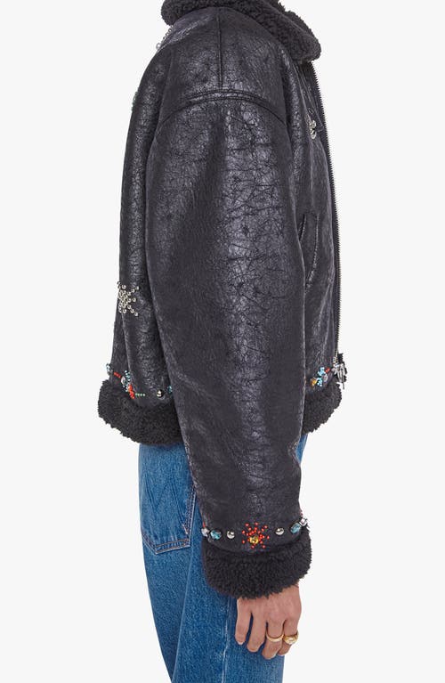 Mother The Strappy Crystal Detail Faux Shearling Jacket In Black