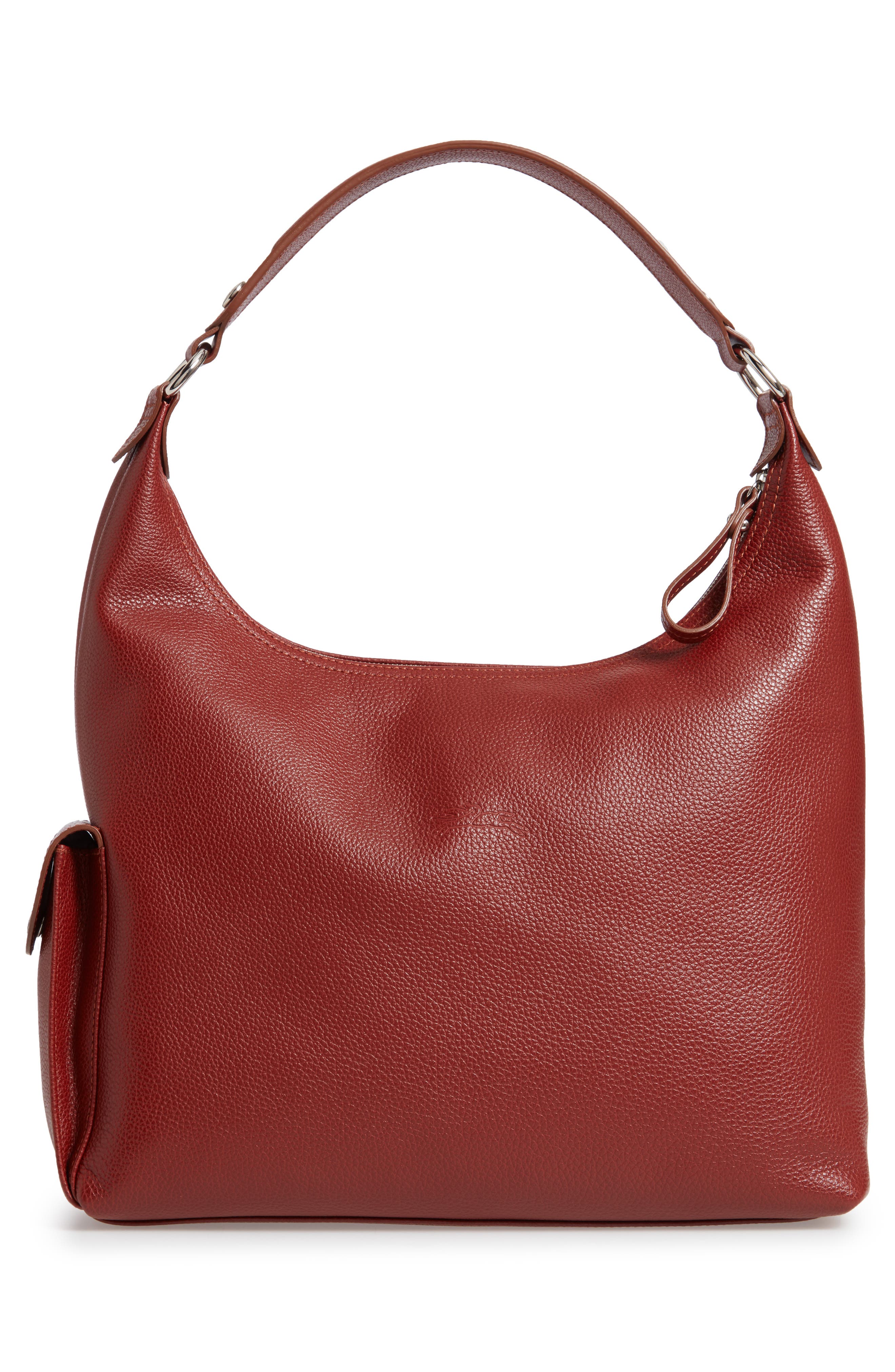 Le Foulonné Leather Hobo, Alternate, color, CHESTNUT