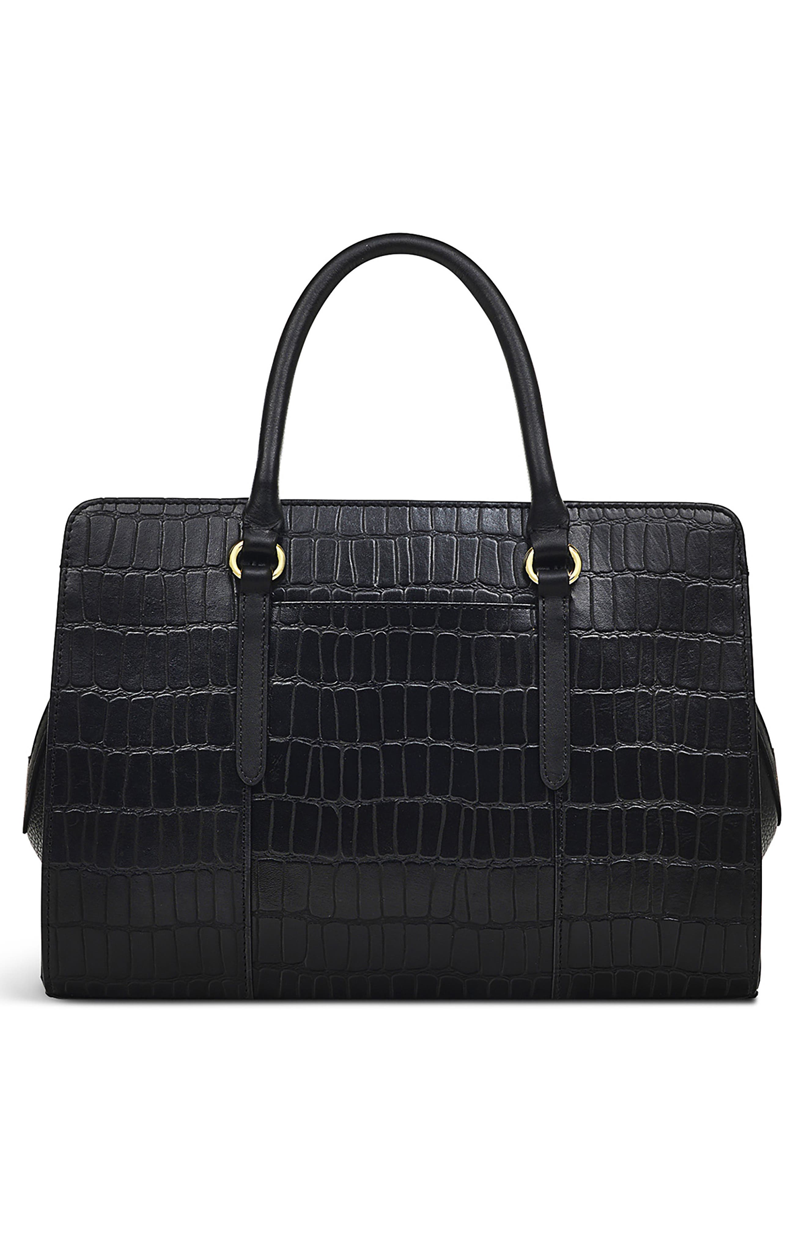 Radley Angel Lane Croc Embossed Leather Satchel, Alternate, color, Black