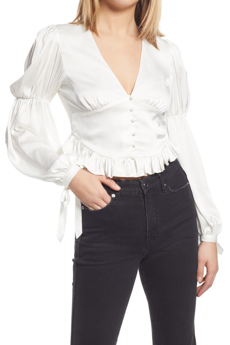 Amena Ruffle Satin Blouse, Main, color, IVORY