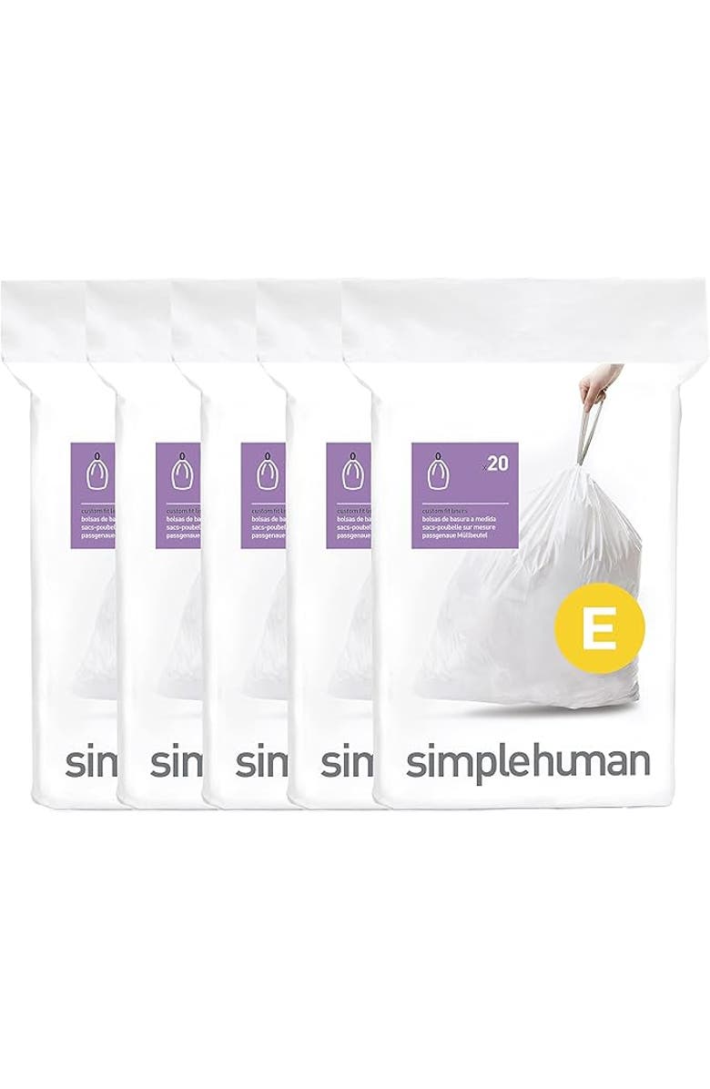 simplehuman Code E Custom Fit Liners with Quick Dispense Packs, Main, color, 100 Liners