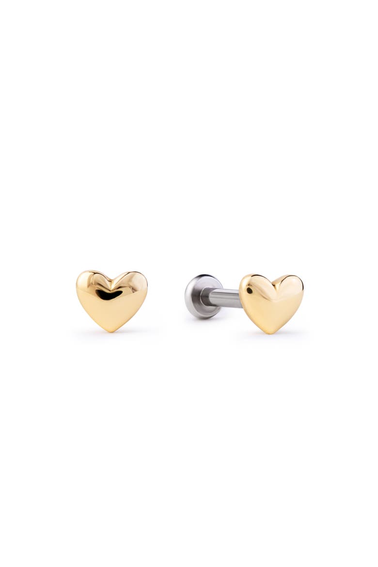 Solid Yellow Gold - Heart Flatback Studs, Main, color, Gold