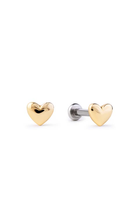 Solid Yellow Gold - Heart Flatback Studs