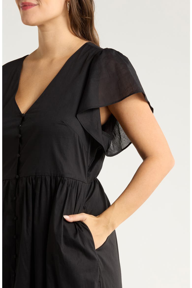 Brigid Flutter Sleeve Midi Dress, Alternate, color, BLACK