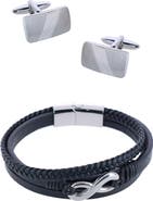 Trafalgar Diagonal Rhodium Cufflinks & Infinity Triple Band Leather Bracelet
