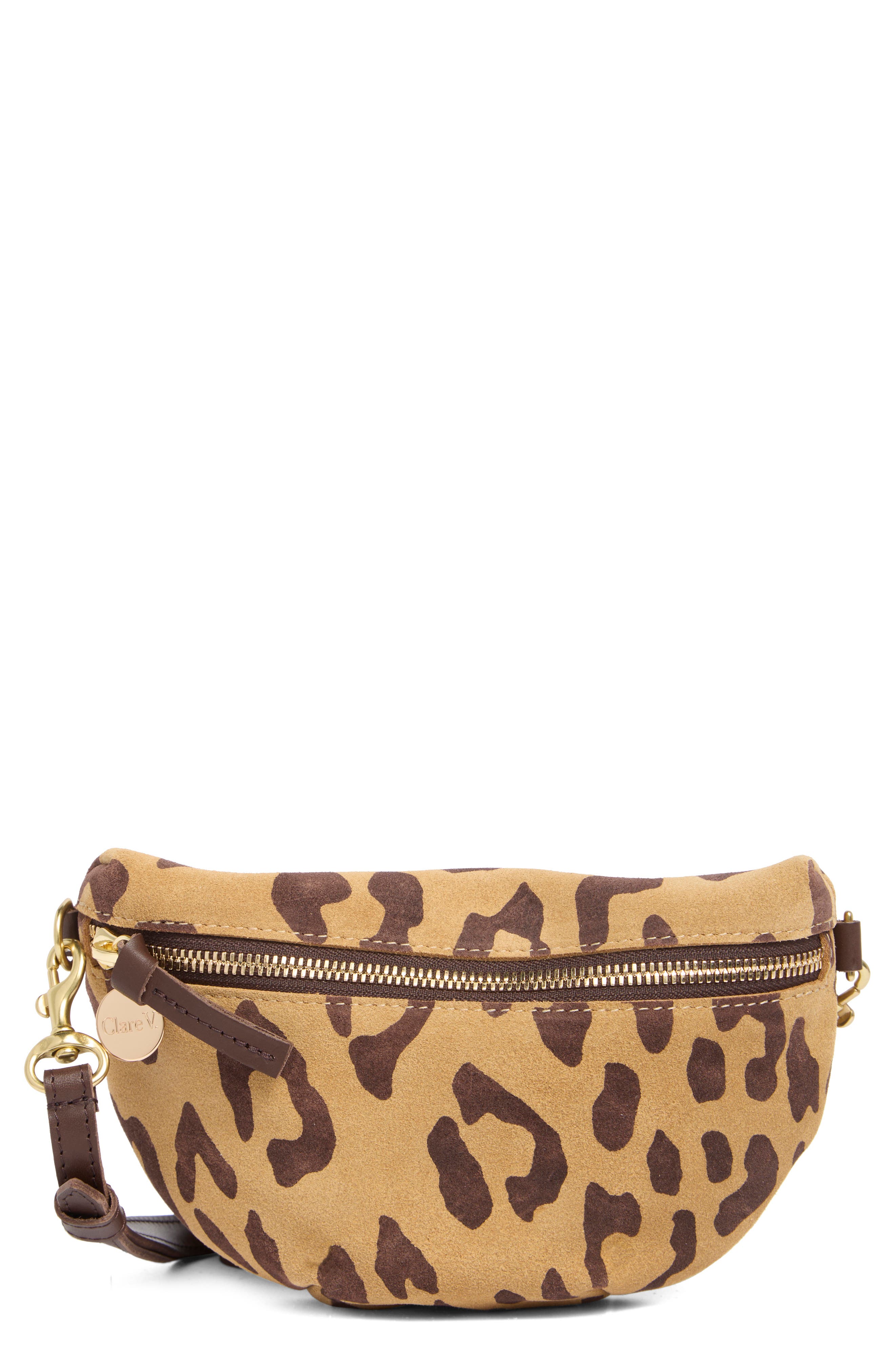 Clare V. Petite Pablo Cat Suede Belt Bag, Main, color, Lark/ Brown