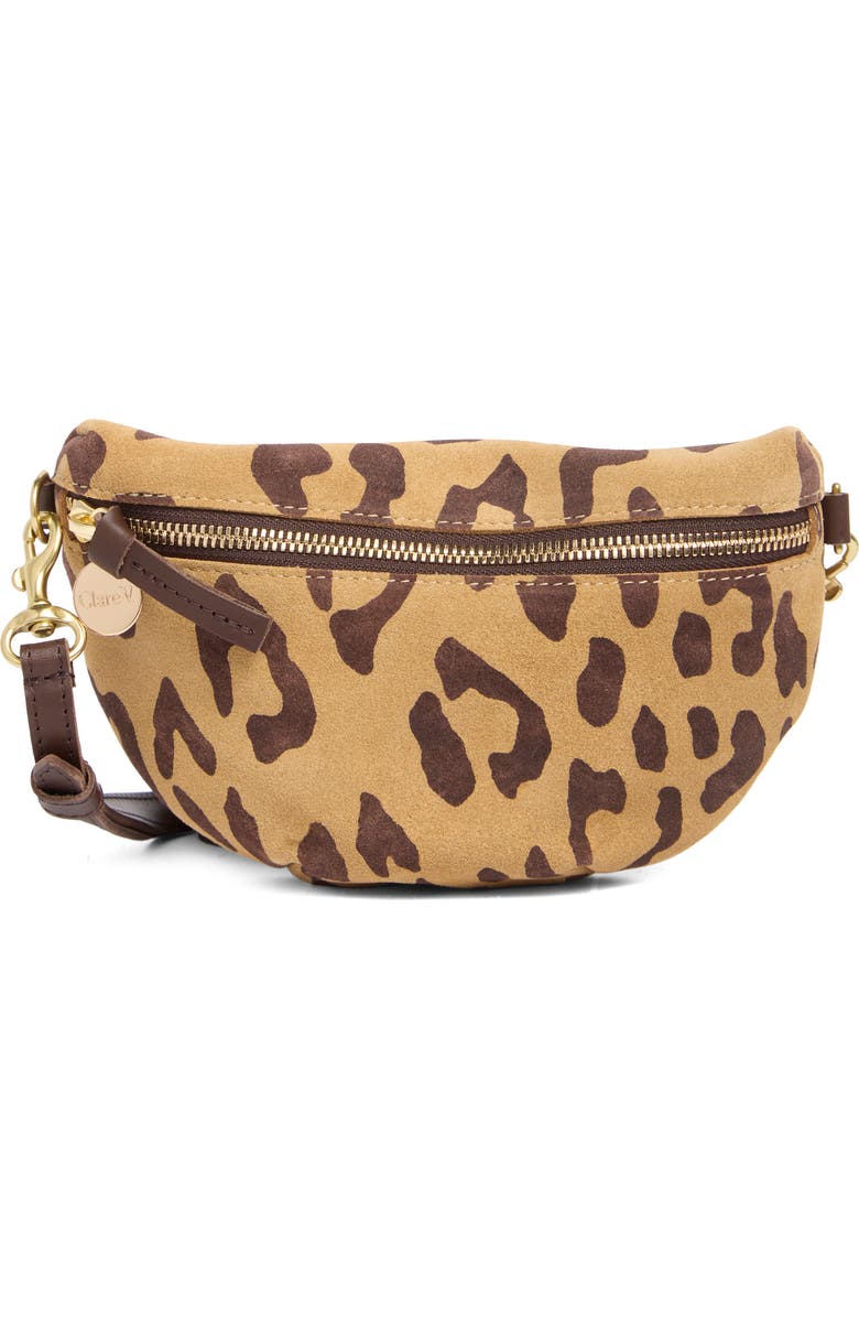 Clare V. Petite Pablo Cat Suede Belt Bag, Main, color, Lark/ Brown