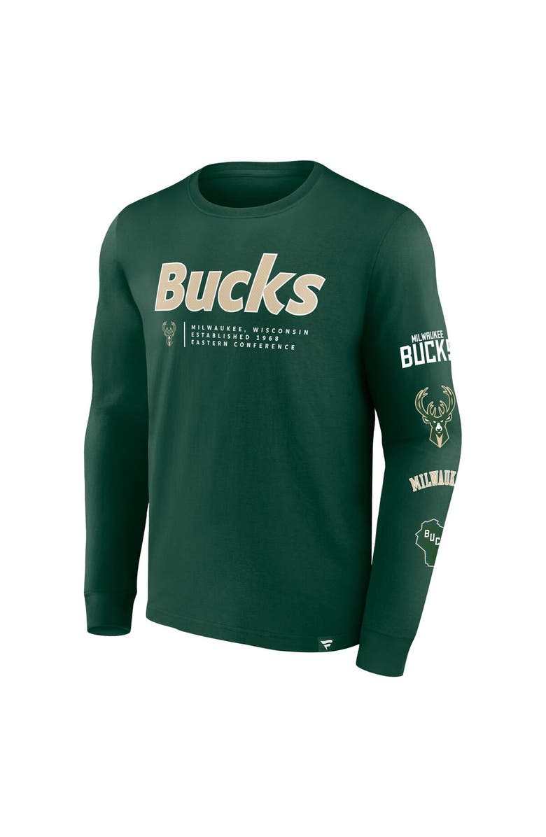 FANATICS Men's Fanatics Branded Hunter Green Milwaukee Bucks Baseline Long Sleeve T-Shirt, Alternate, color, Hunter Green