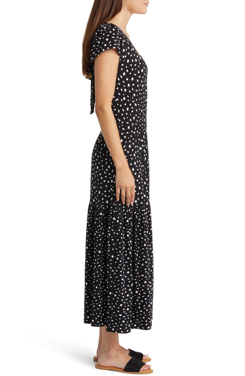 Loveappella Tiered Tie Back Midi Dress, Alternate, color, Black/ Ivory