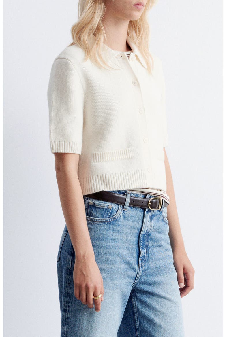 Short Sleeve Merino Wool Blend Cardigan, Alternate, color, WHITE DUSTY LIGHT