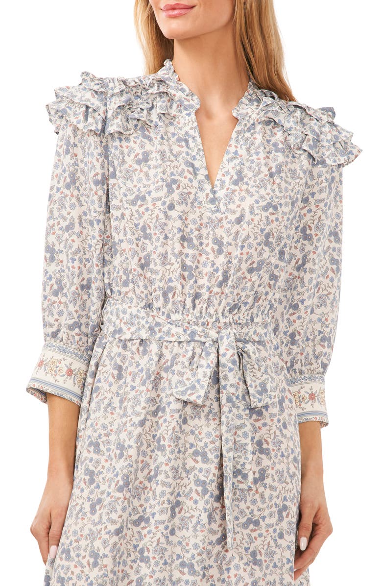 CeCe Floral Print Ruffle Tie Waist Maxi Dress, Alternate, color, 