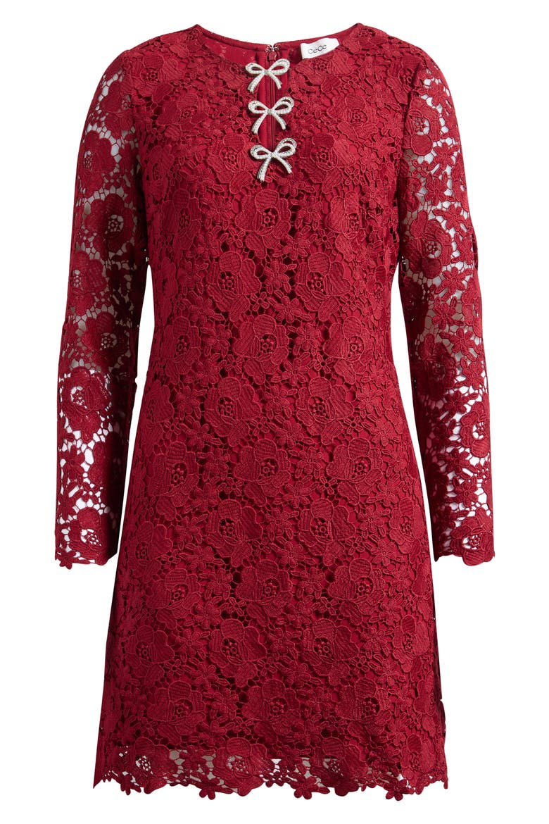Bow Trim Lace Sheath Dress, Alternate, color, MULBERRY RED