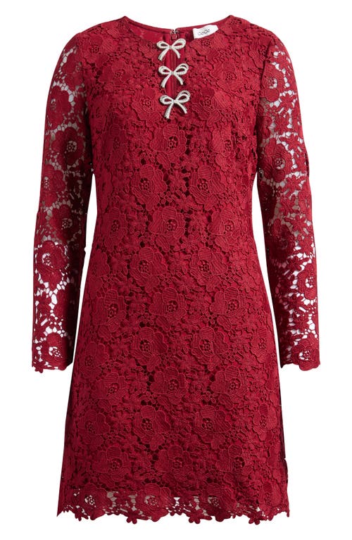 Cece Bow Trim Lace Sheath Dress In Burgundy
