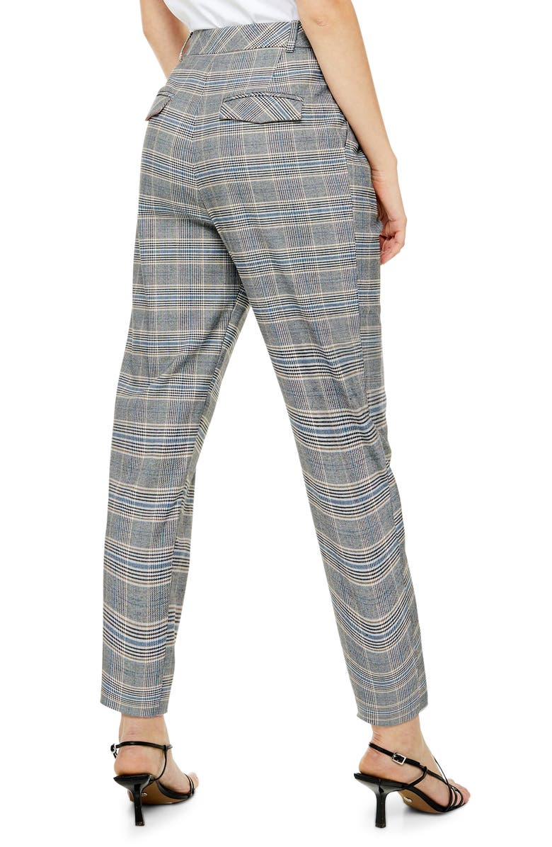 Topshop High Waist Tapered Plaid Trousers, Alternate, color,