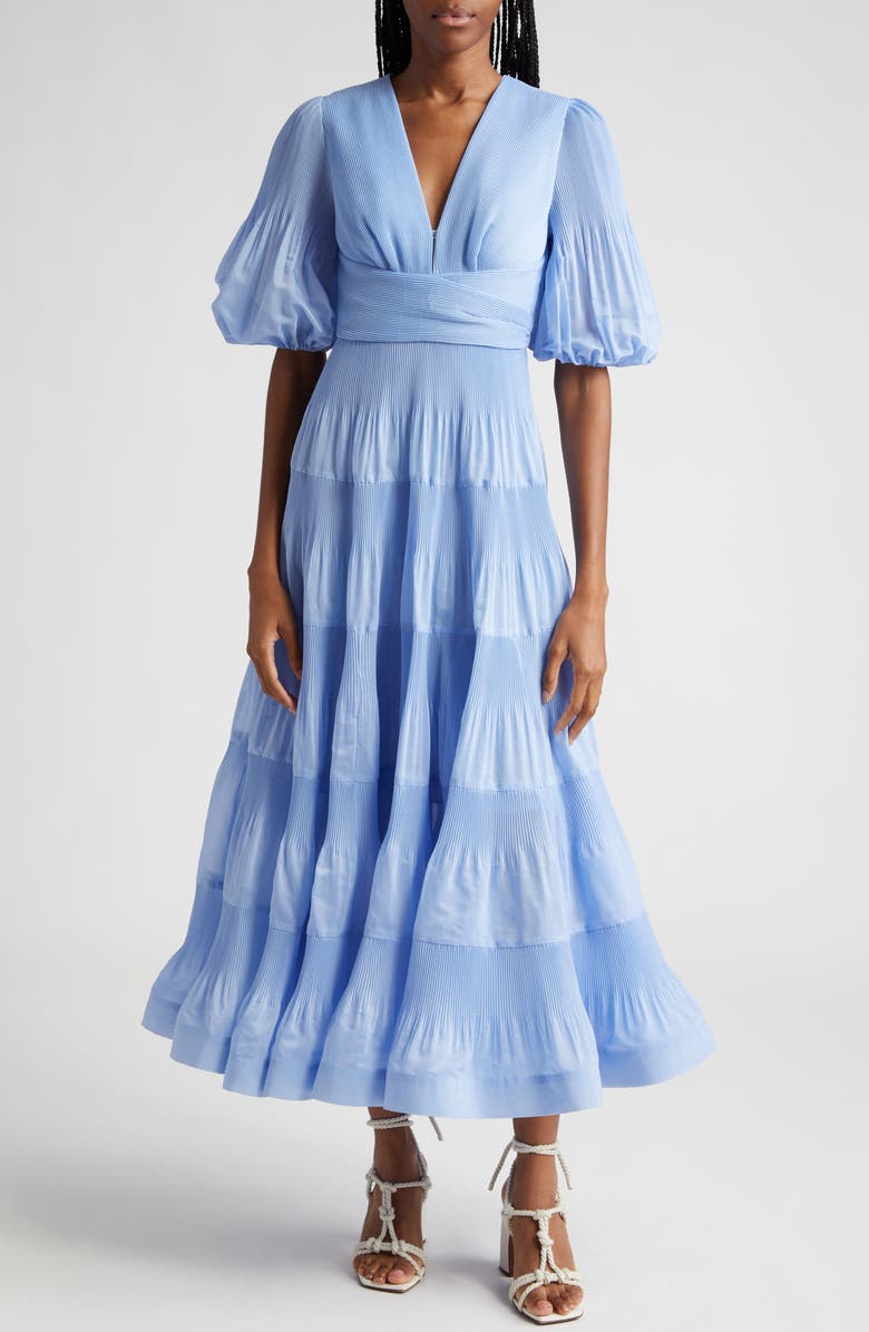 Zimmermann Pleated Tiered Midi Dress, Main, color,
