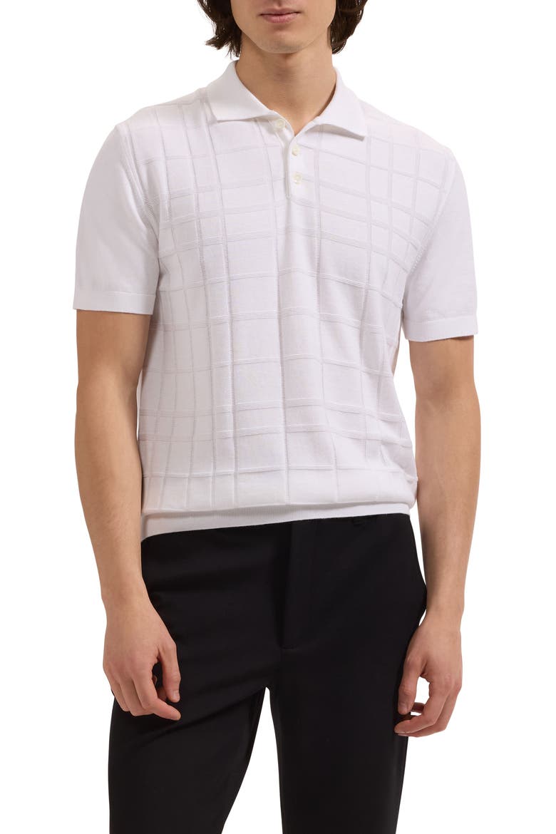 Textured Grid Polo Sweater, Main, color, WHITE