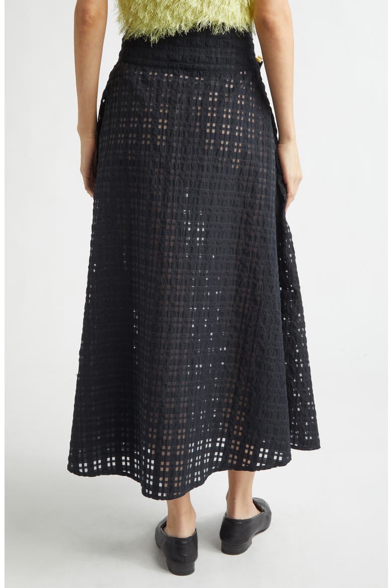 Crochet Accent Sheer Check Wrap Skirt, Alternate, color, BLACK