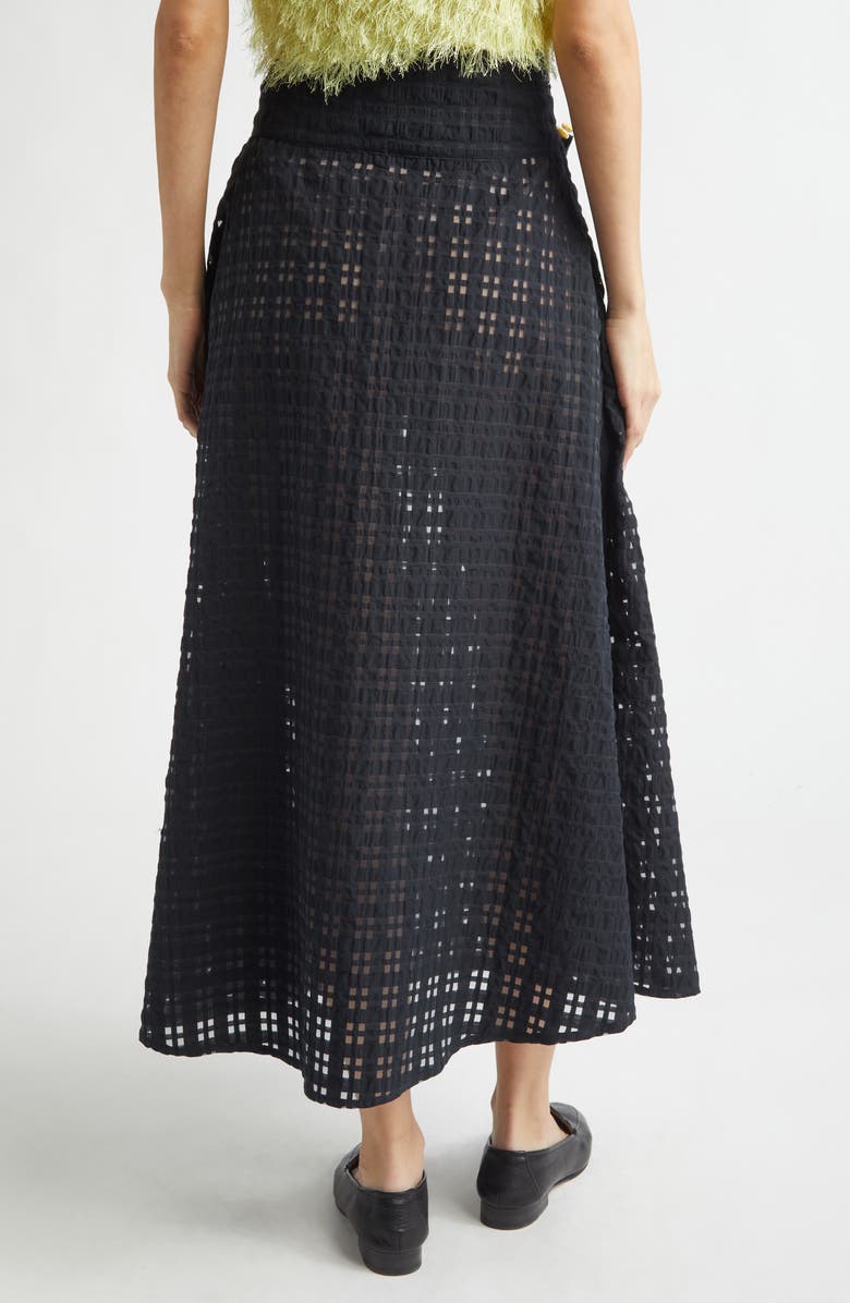 KÚR Crochet Accent Sheer Check Wrap Skirt, Alternate, color, Black