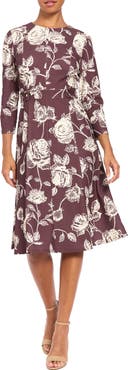 London Times Floral Print Midi Dress