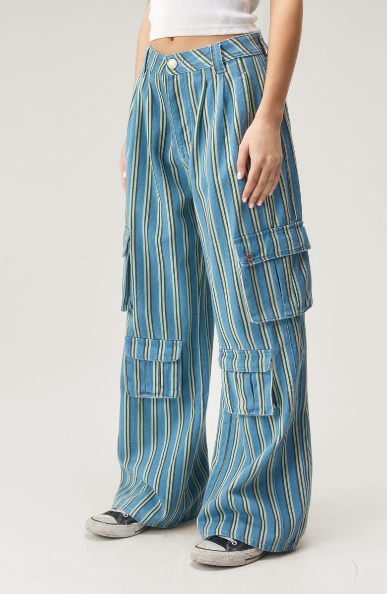 NASTY GAL Stripe Wide Leg Cargo Pants, Alternate, color,