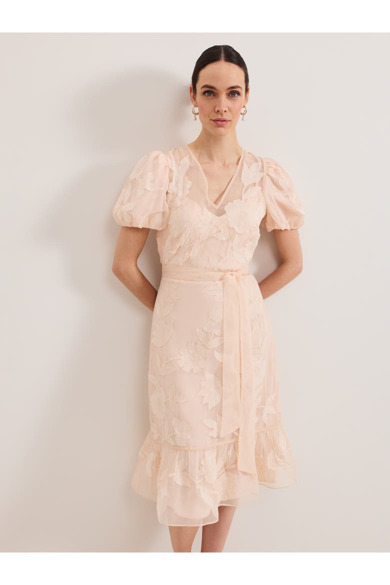 Chrissie Tie-Waist Wrap Midi Dress, Alternate, color, Pale Pink