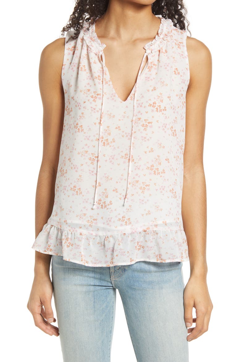 Floral Ruffle Blouse, Main, color, IVORY/ BLUSH FLORAL